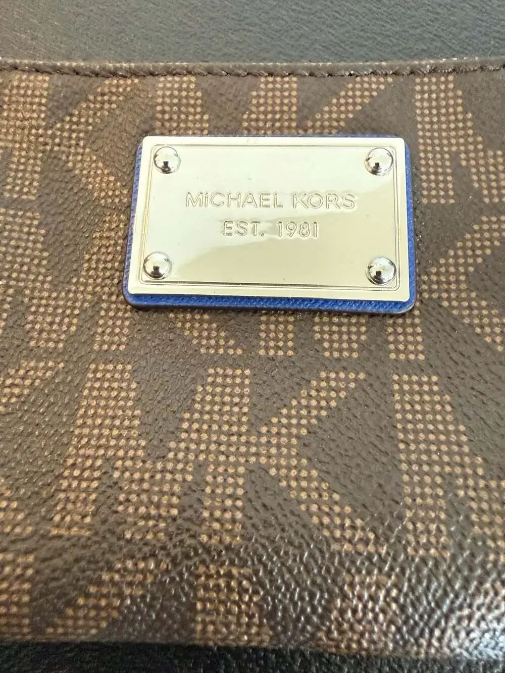 Michael Kors Logo Print Brown‎ and Blue Wristlet Pouch 32T5SJSW1B
